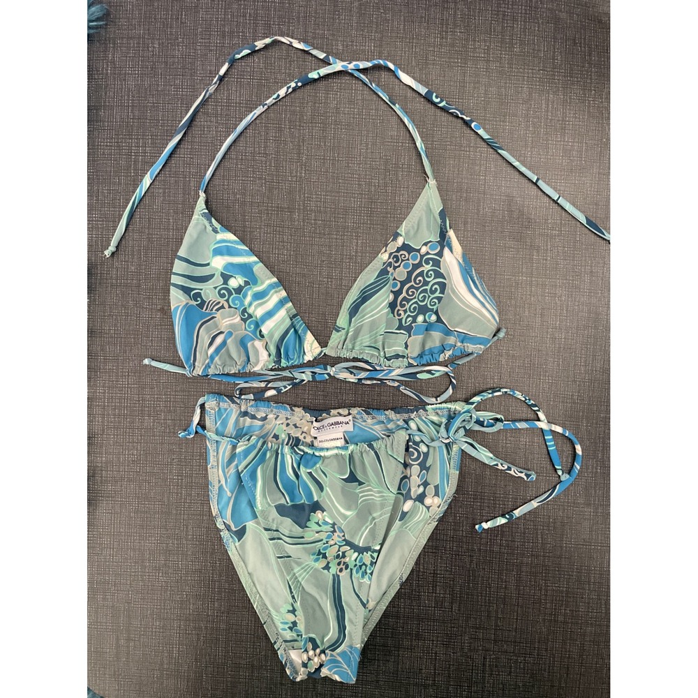 Dolce & Gabbana Kids Blue Floral‎ Print Halter Bikini Set